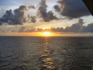 Sunrise before arriving at Castaway Cay