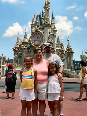 Family in front of castle