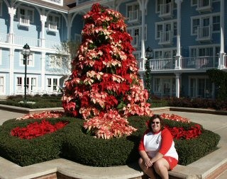 Pointsetta Tree out side BC - and Kristen of course!